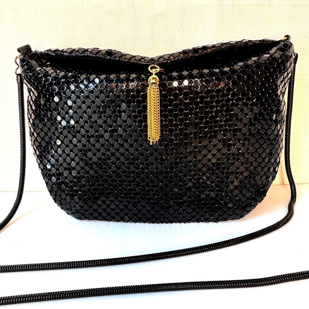 Vintage Handmade Mesh Metal Purse Black Gold Whimsigoth Glam Coquette Girl